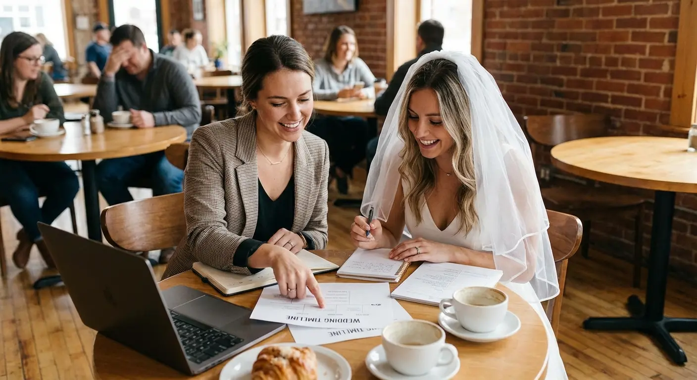 Professional bridesmaid reviewing wedding documents