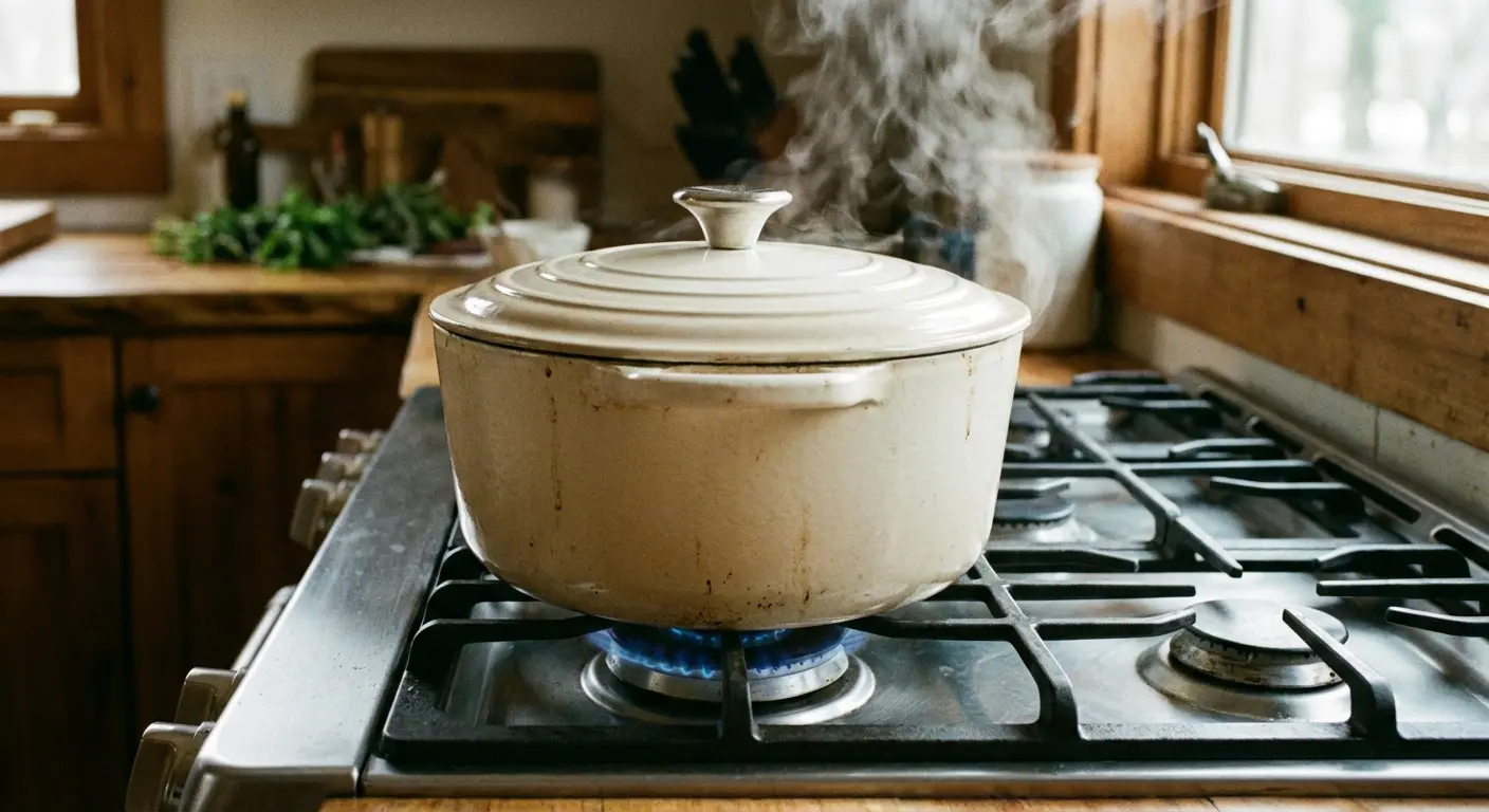 White enameled cast iron dutch oven