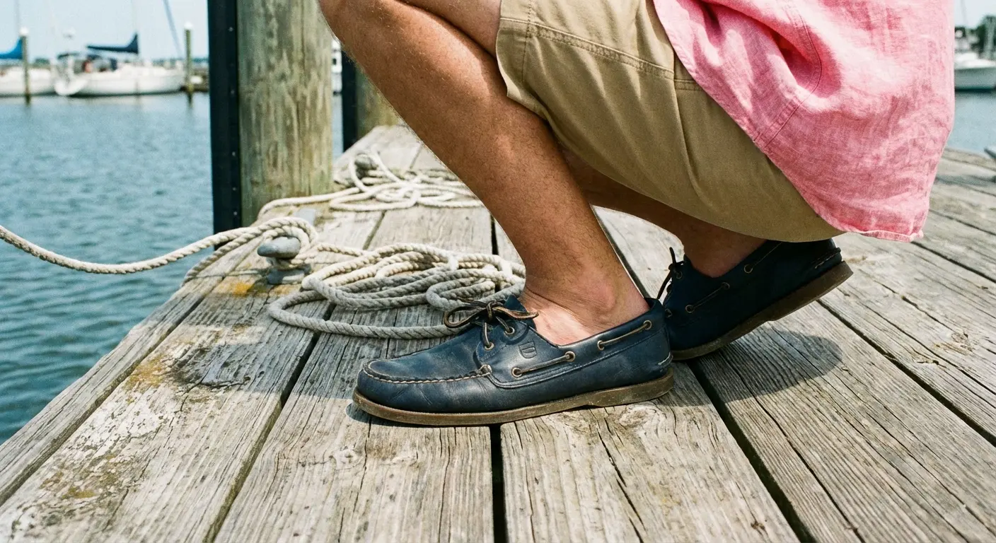 Dark blue leather boat shoes for outdoor weddings