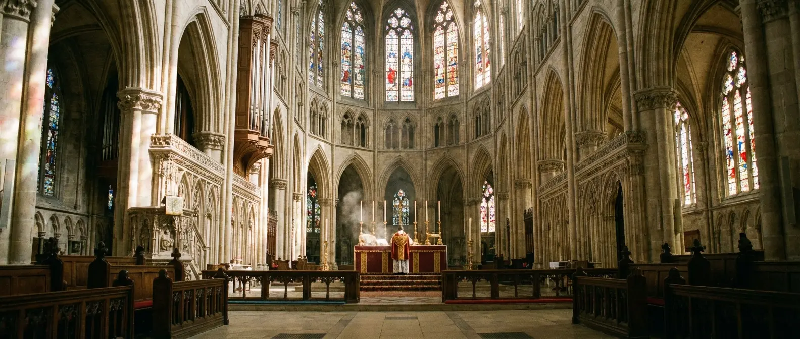 Traditional high church wedding ceremony setting