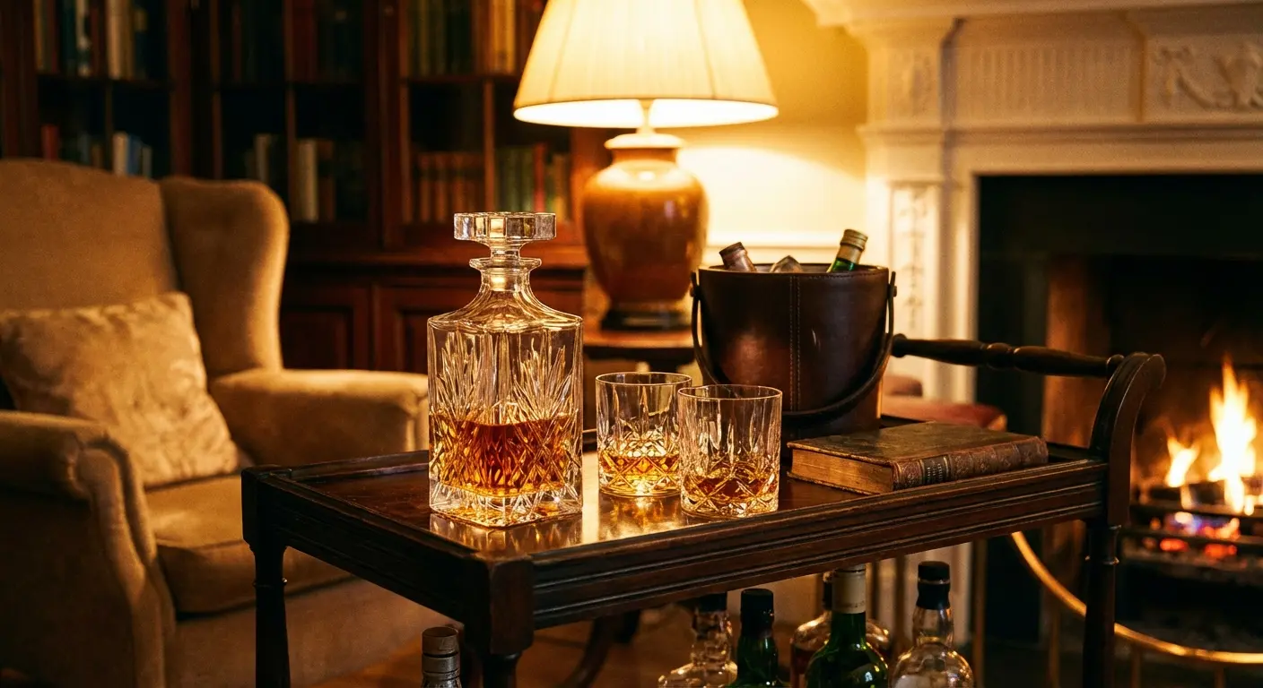Crystal whiskey decanter and glasses