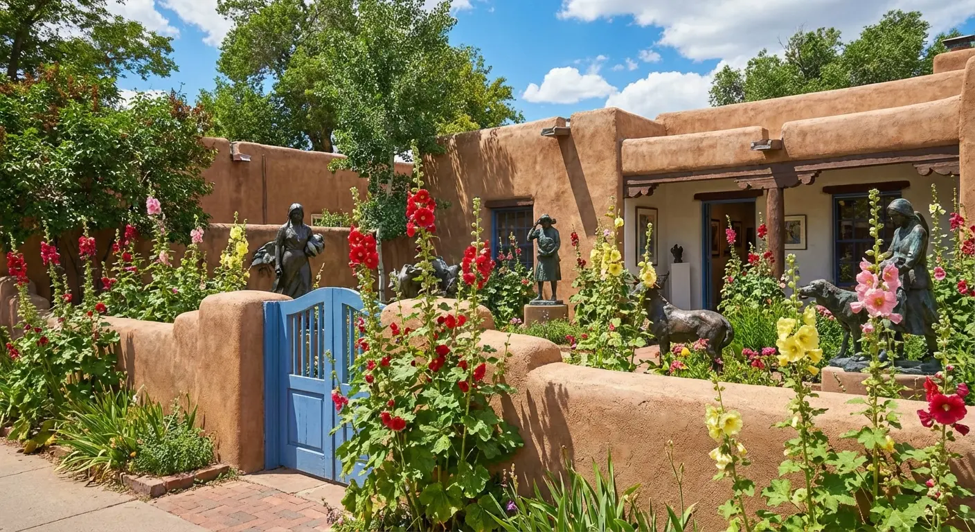 Scenic view of galleries along Canyon Road in Santa Fe