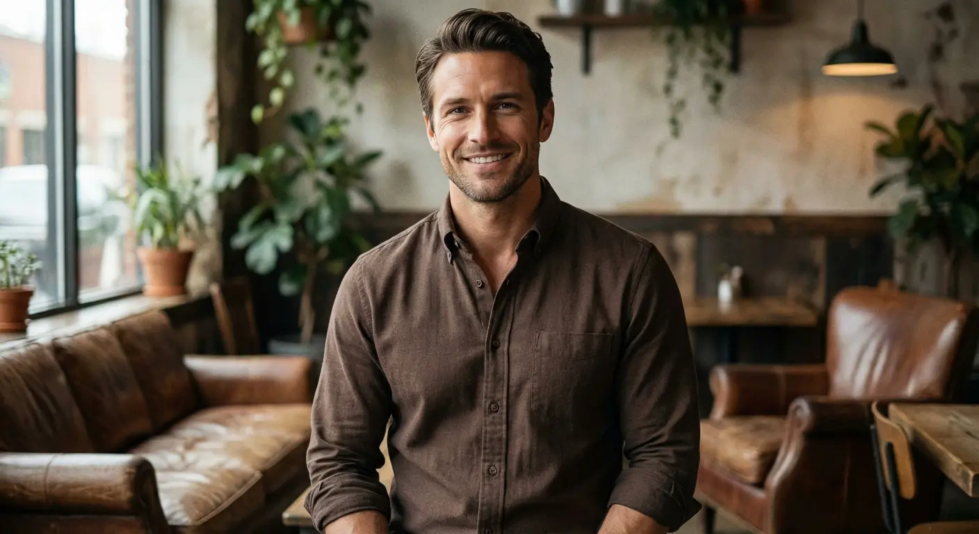 Man styling a brown shirt with matching footwear