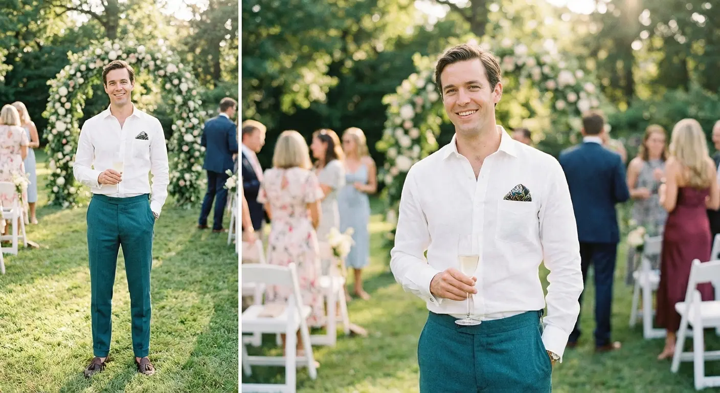 Wedding guest stressing over outfit choices