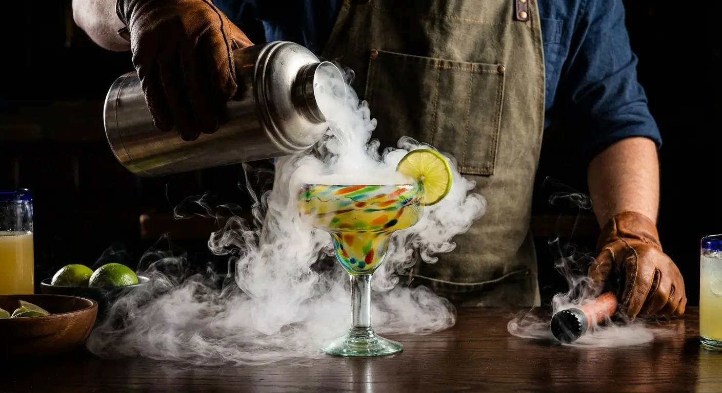 Bartender preparing a liquid nitrogen margarita tableside