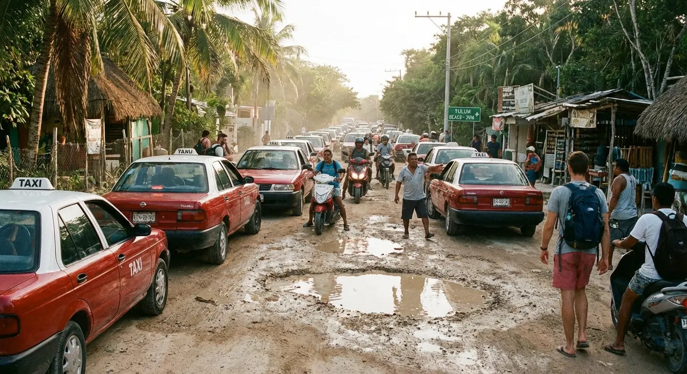 Traffic on Tulum beach road