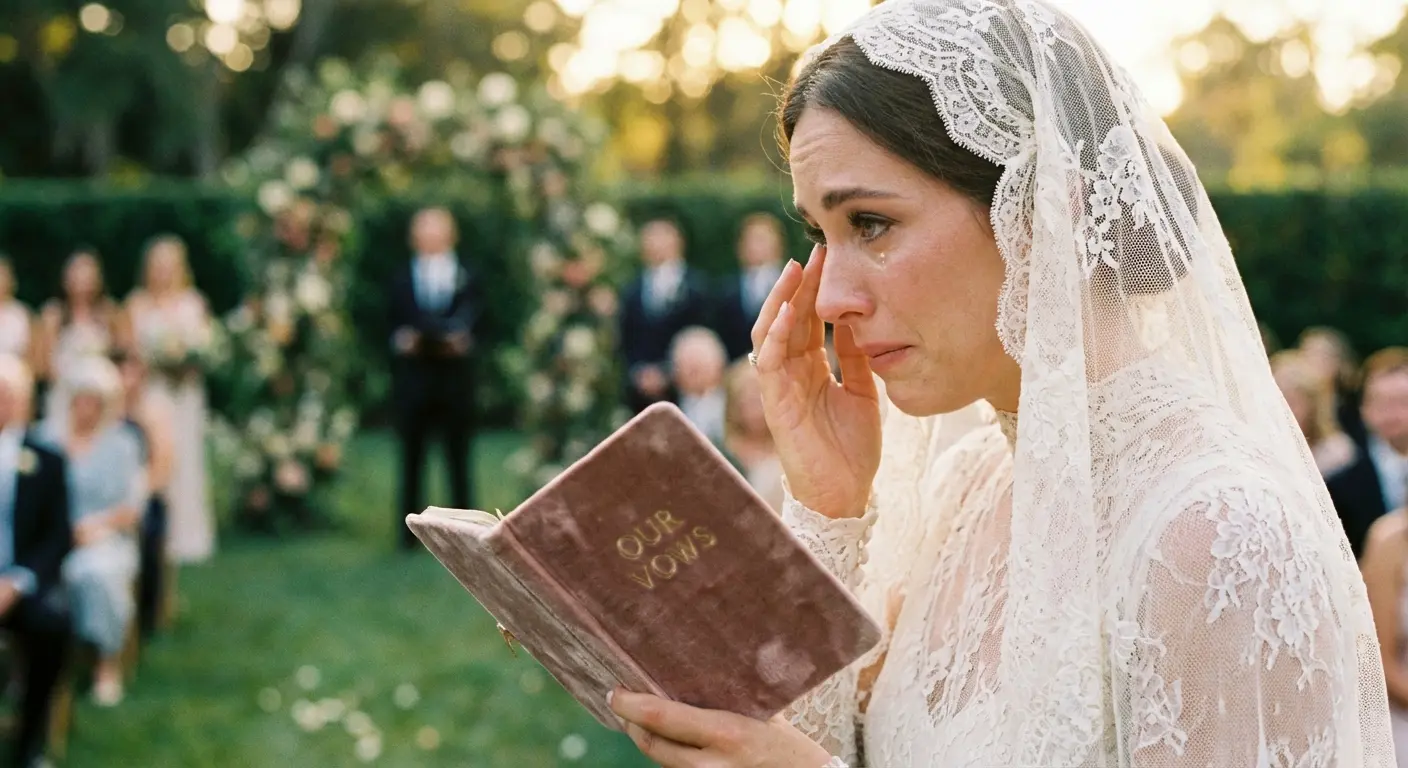Couple holding hands during wedding ceremony
