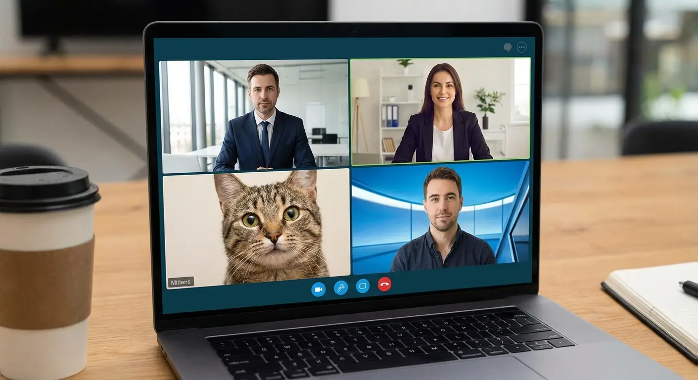 A limerick about a professional meeting ruined by an accidental cat filter