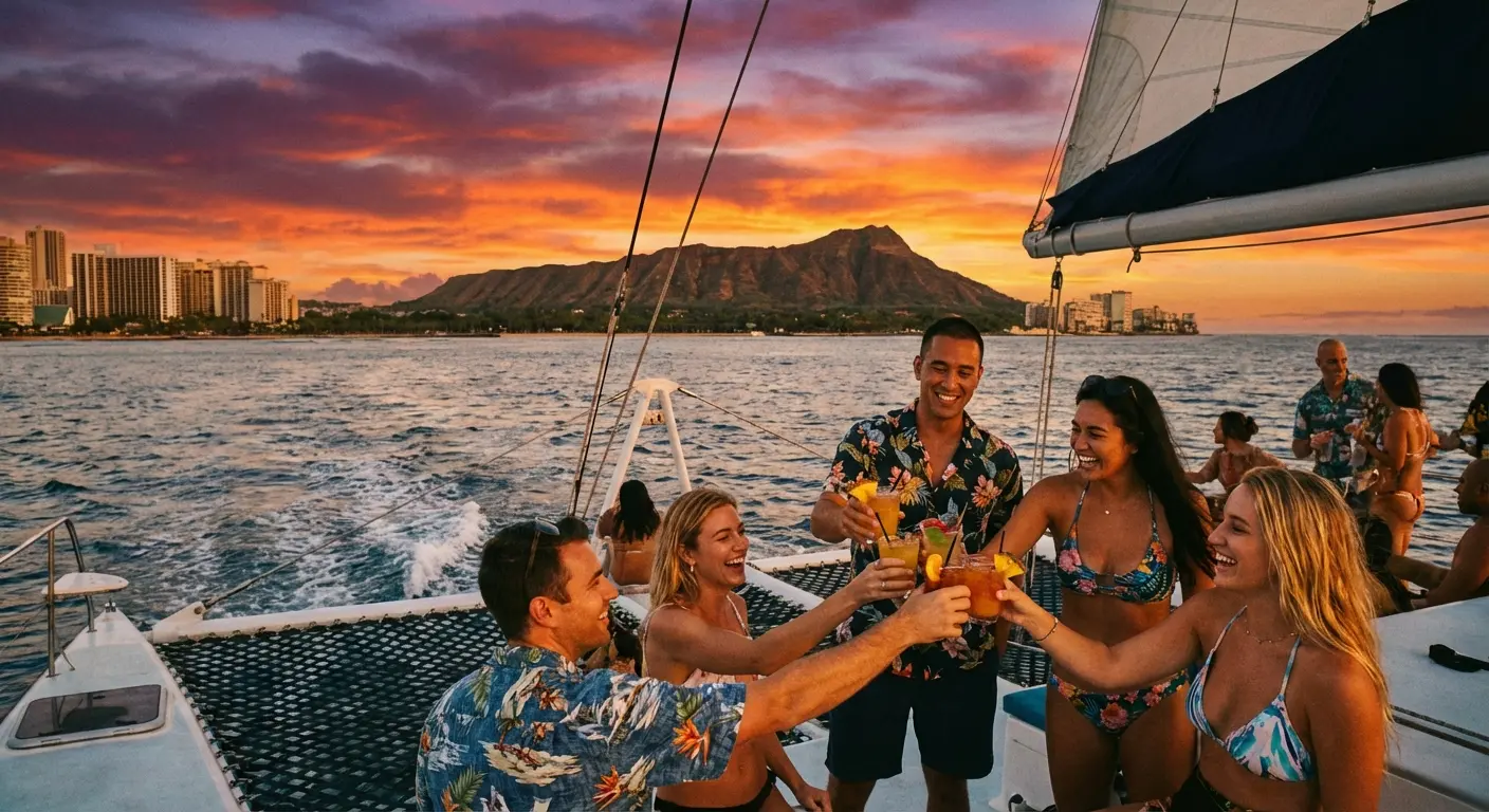 Sunset Catamaran Booze Cruise Oahu