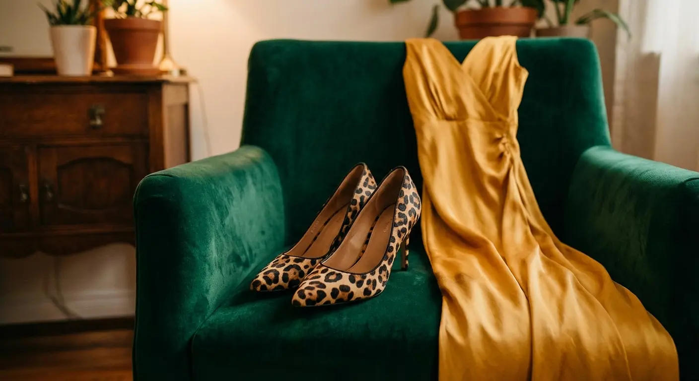 Leopard print heels adding a chic edge to a yellow dress