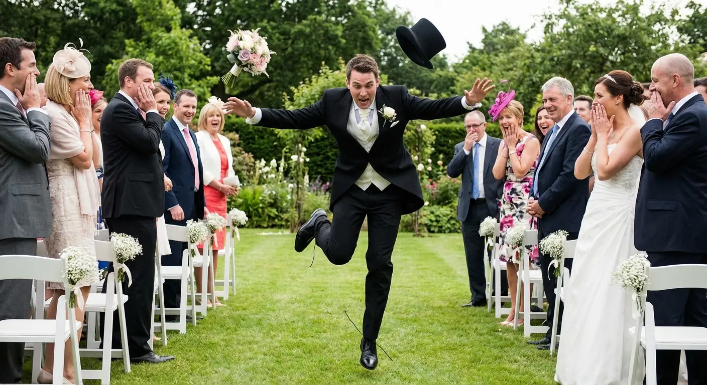 A poem about a groom trying to flee but tripping over his own shoes