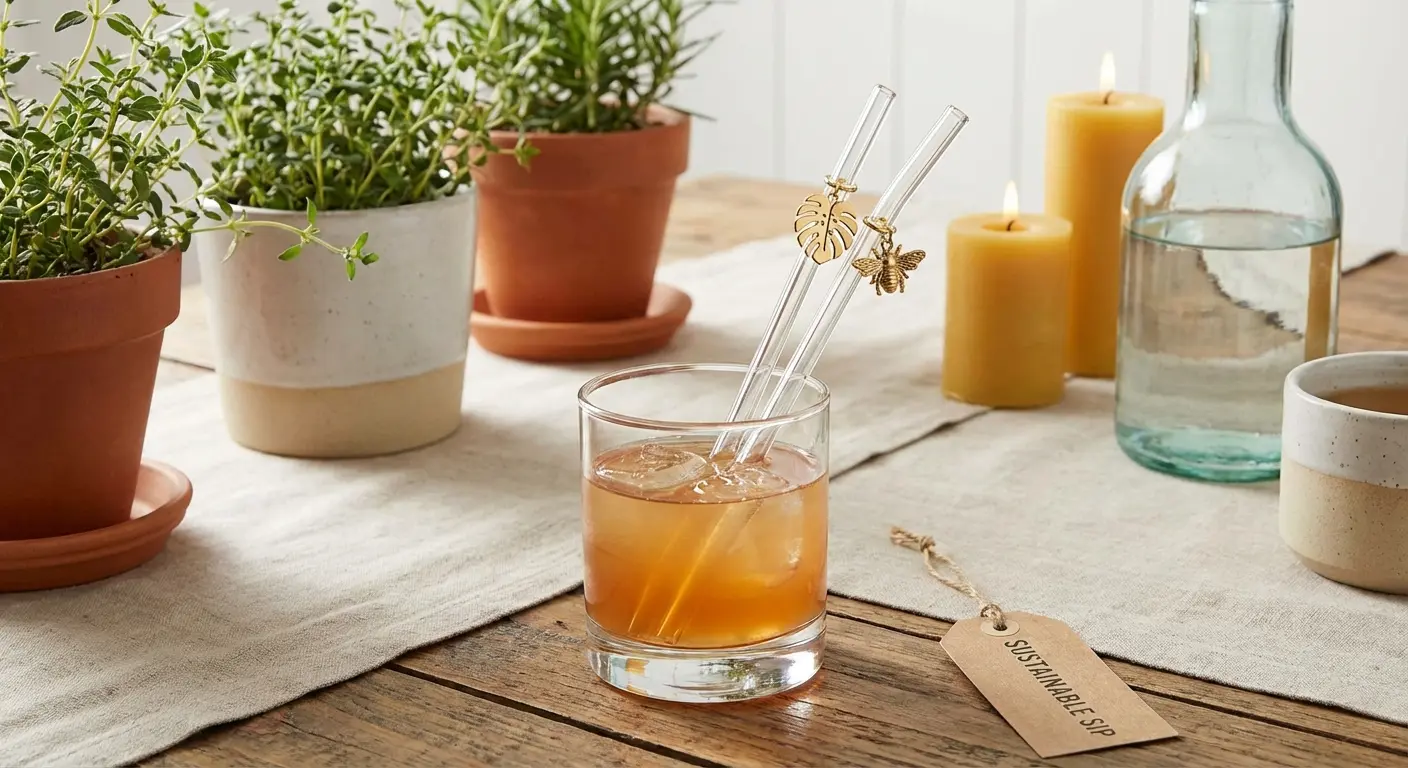 Reusable borosilicate straws with unique charms