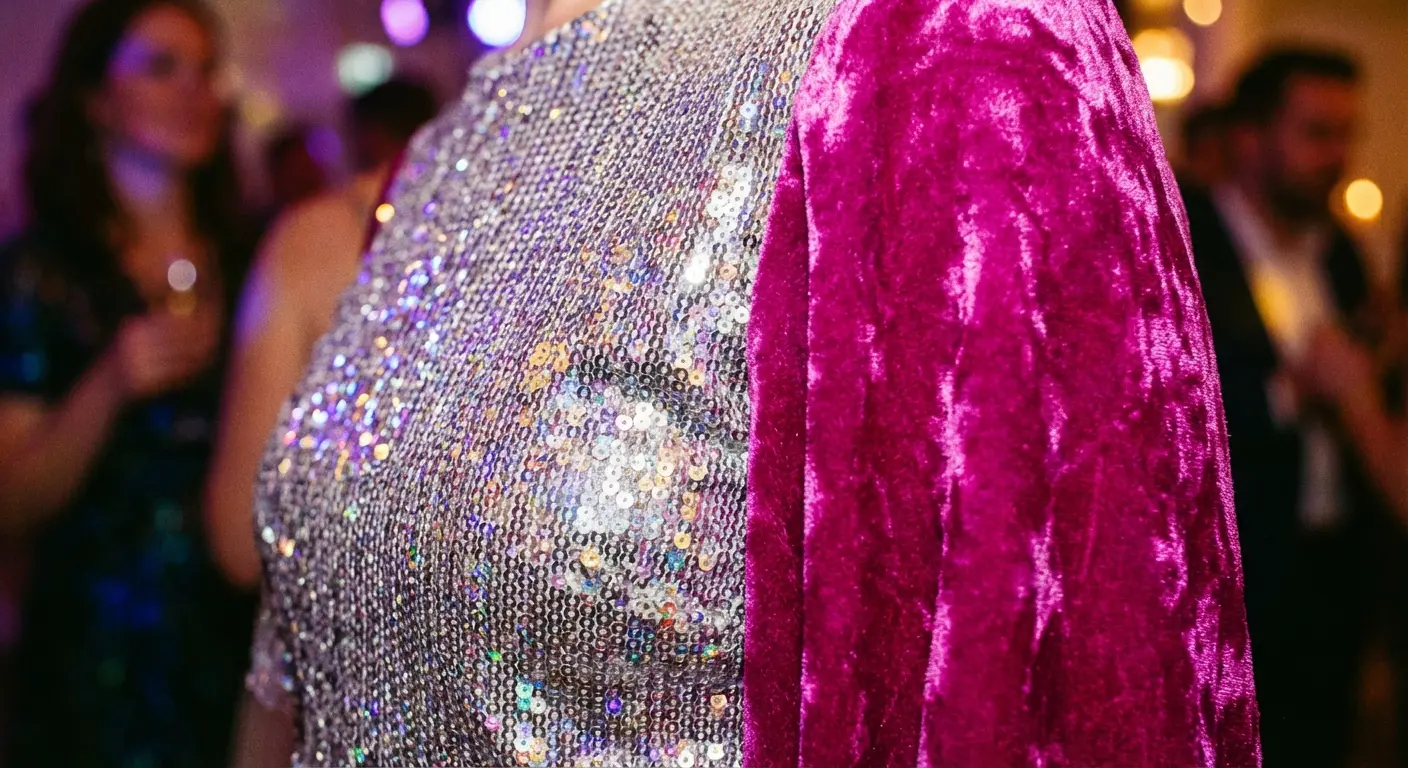 Metallic silver top paired with magenta pants