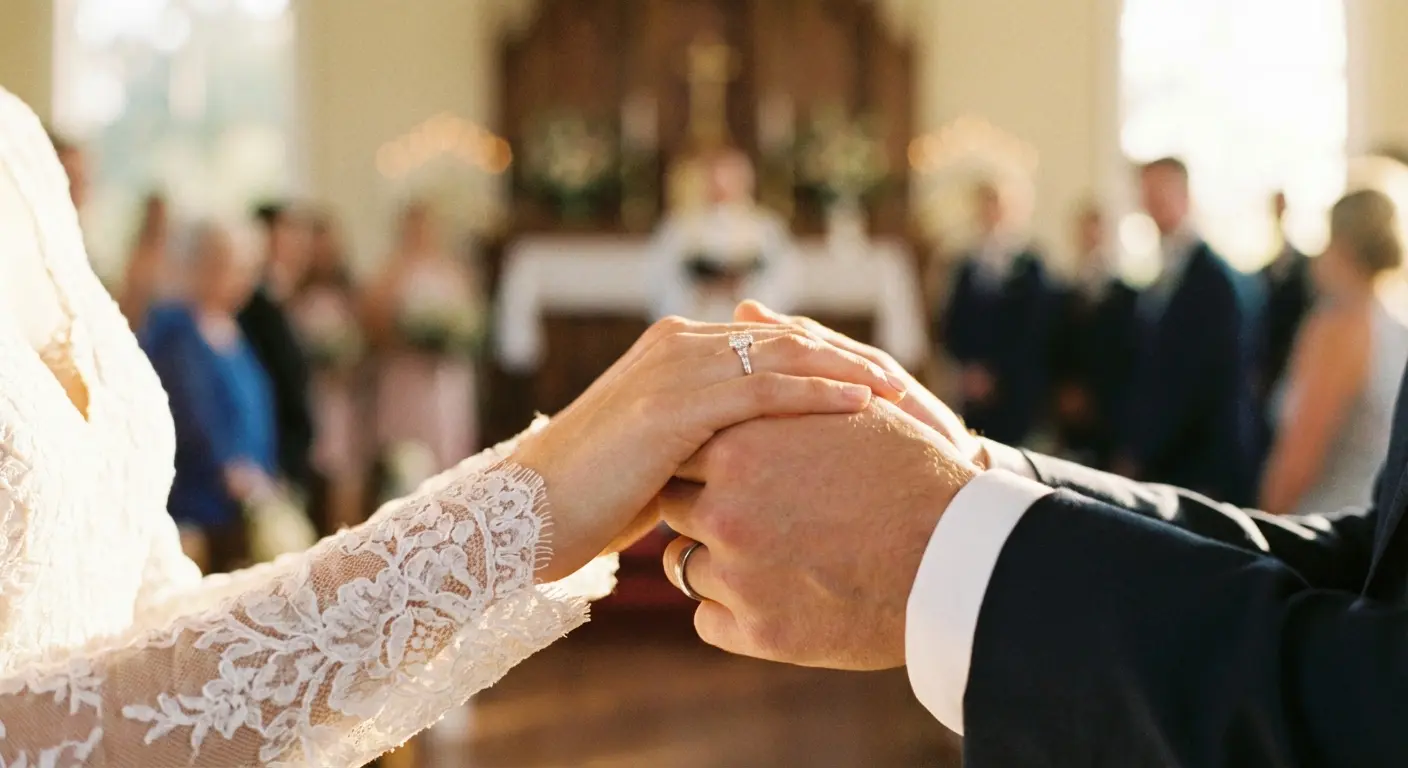 Couple standing at the altar exchanging vows