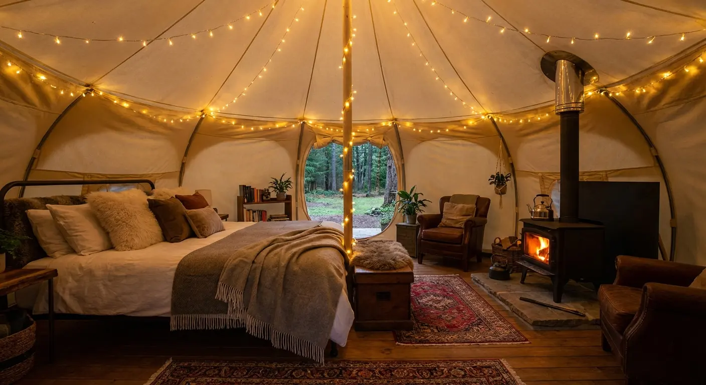 Glamping tent setup in Wisconsin Dells