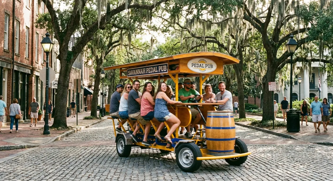 Bachelorette group on a pedal pub tour in Savannah