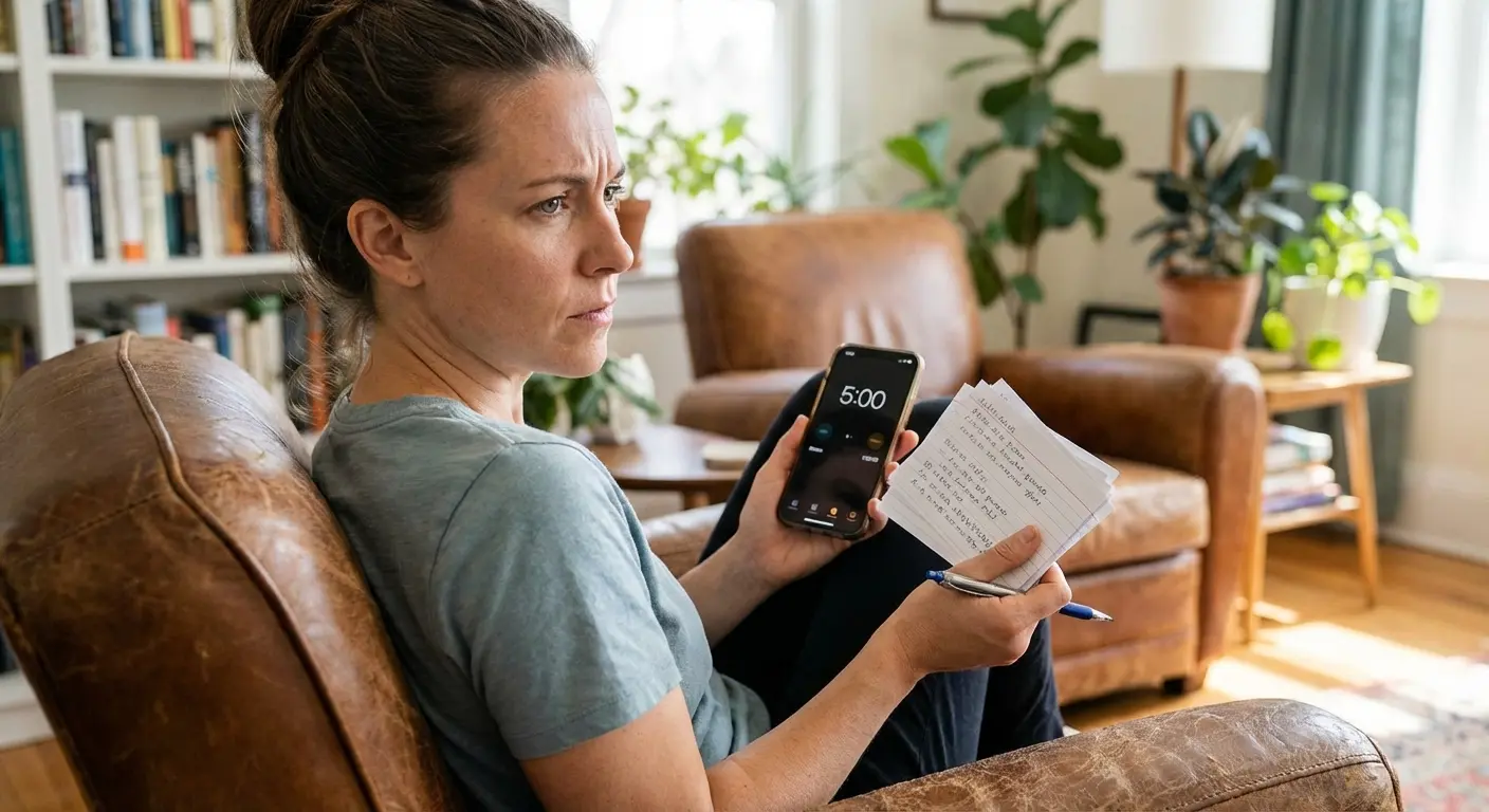 Mother practicing wedding speech in front of mirror