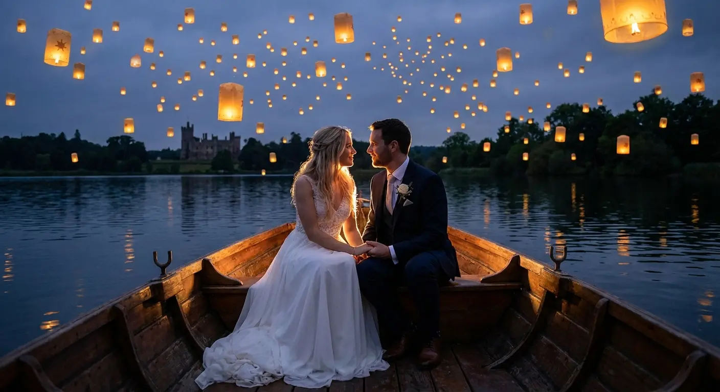 Lanterns floating in the night sky inspired by Tangled