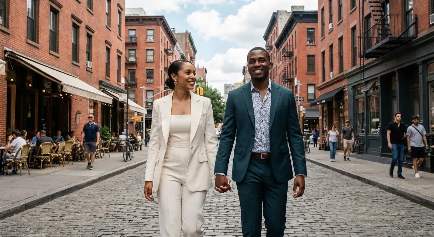 Couple holding hands during modern wedding vows