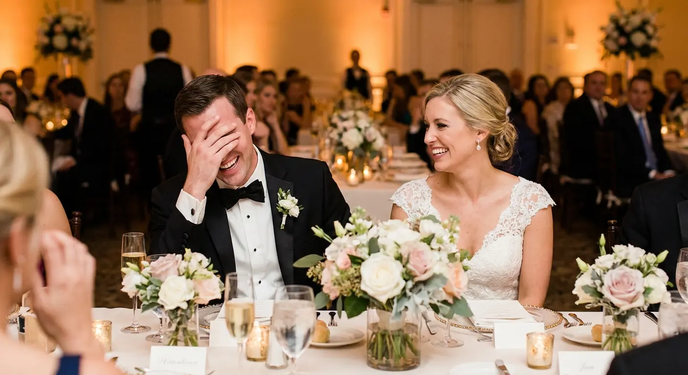 Maid of honor playfully roasting the groom during her speech