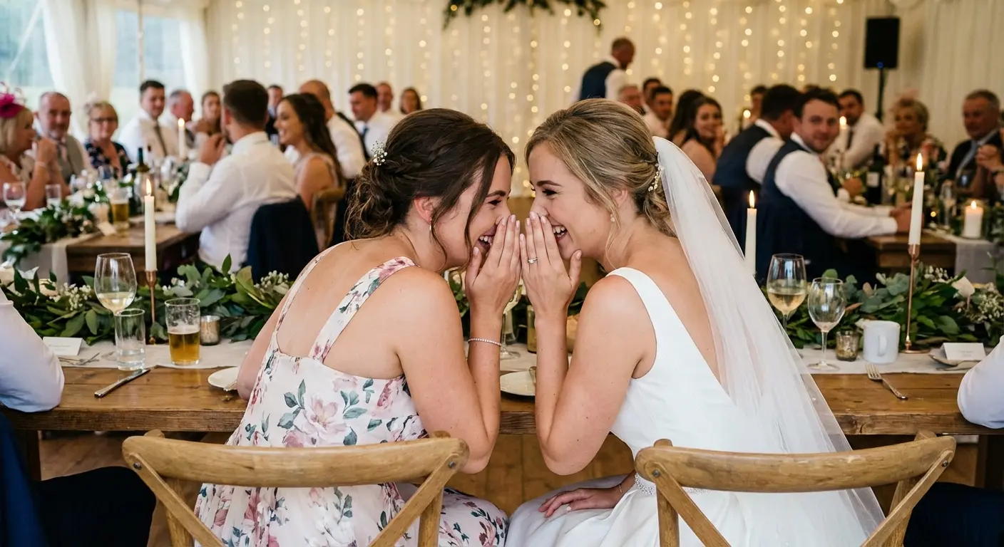 Sisters sharing a funny moment referencing childhood dynamics