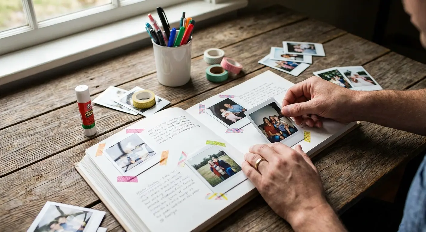 Guests adding photos to a collaborative memory scrapbook