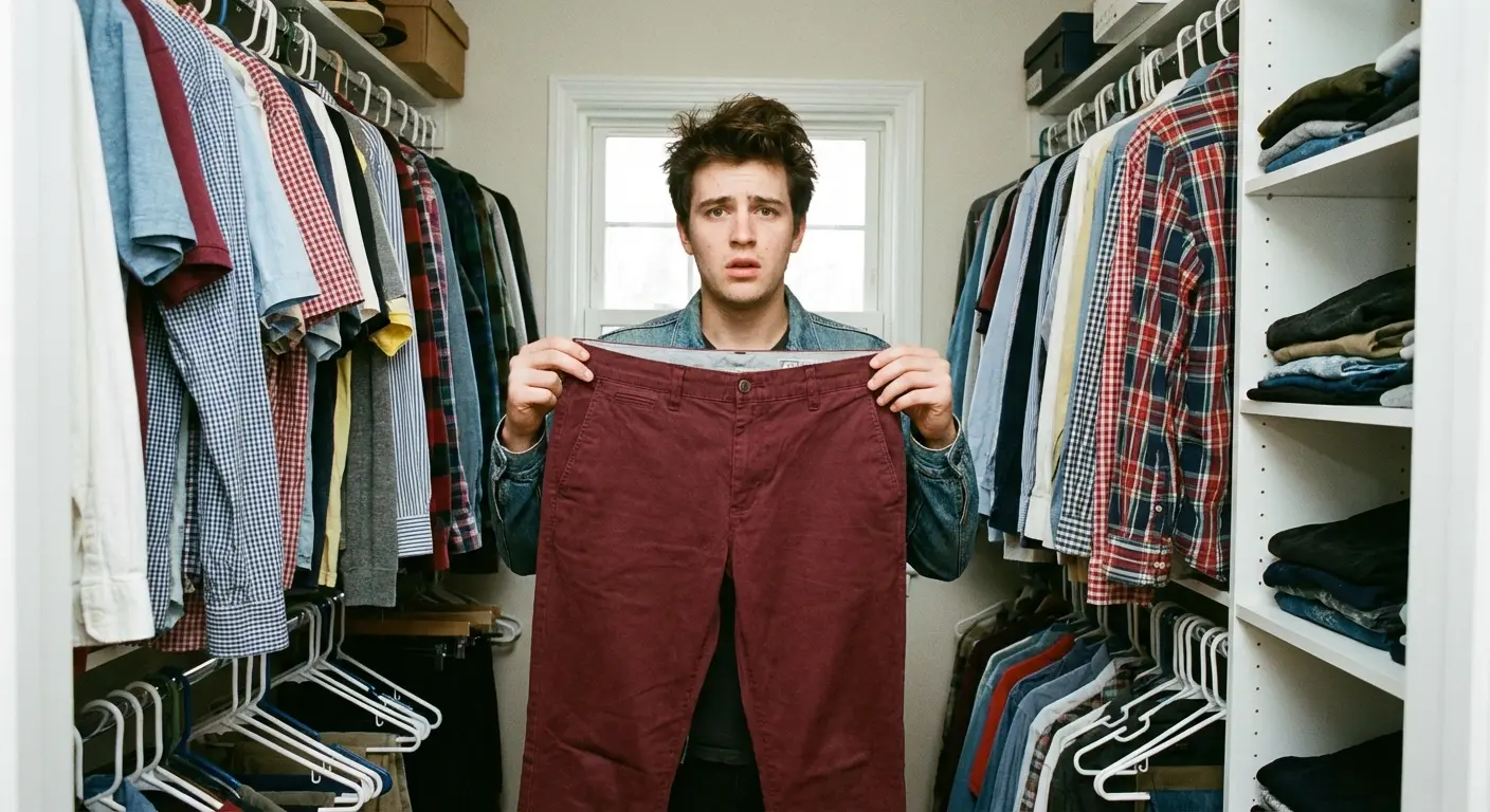 Man styling maroon pants with a casual shirt