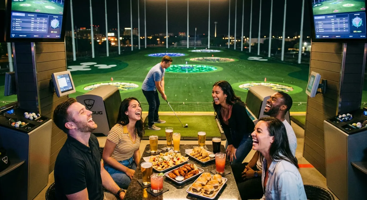 Group playing at Topgolf bay