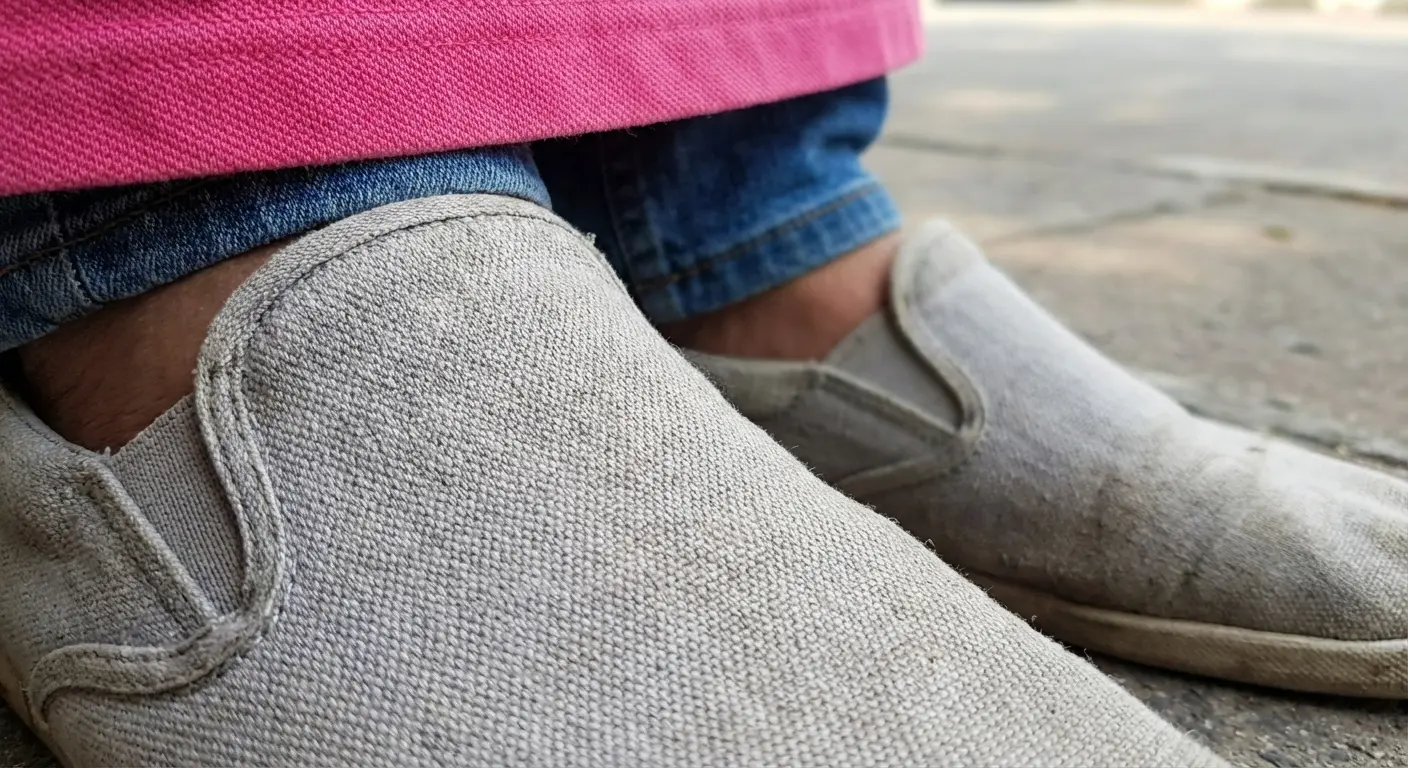 Light Grey Canvas shoes with a bright pink t-shirt