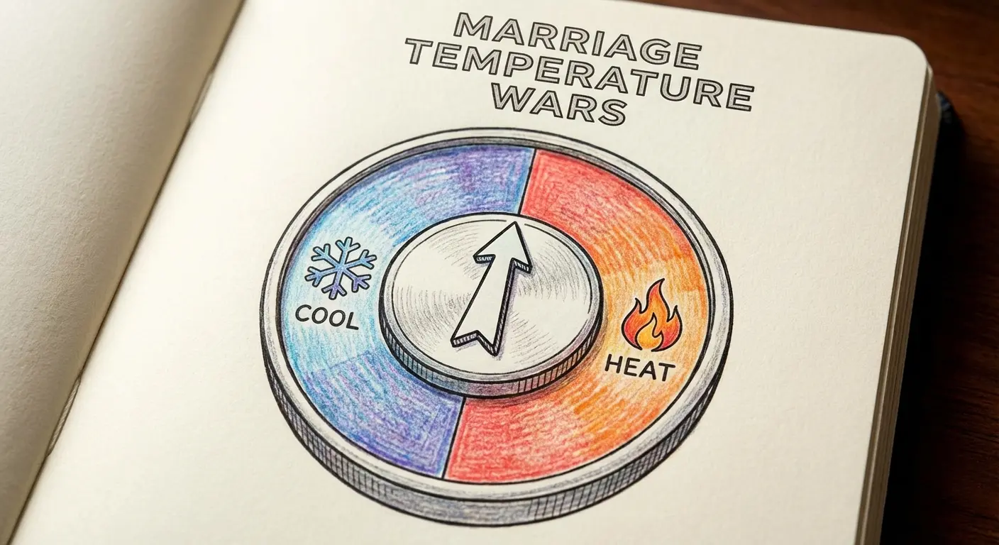 Couple arguing over thermostat in a funny way