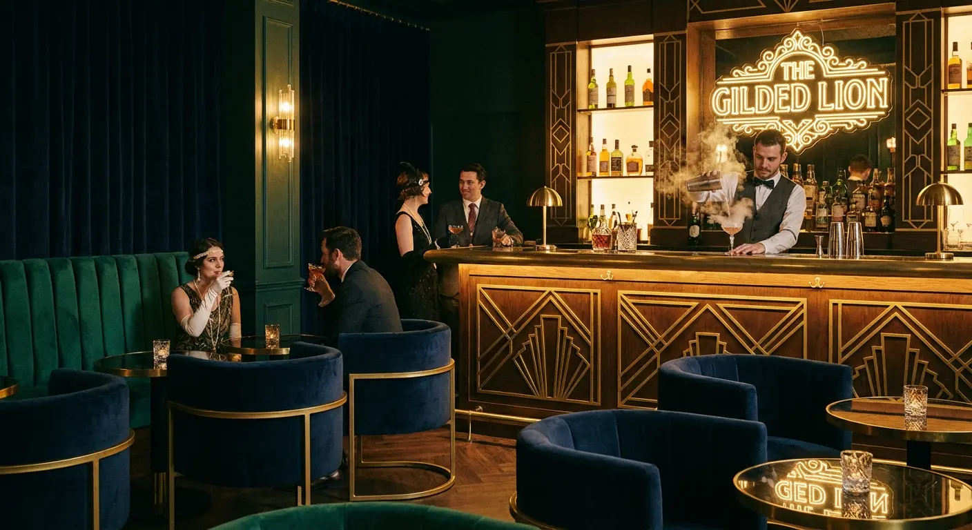 Art Deco interior of Handshake Speakeasy in Juarez