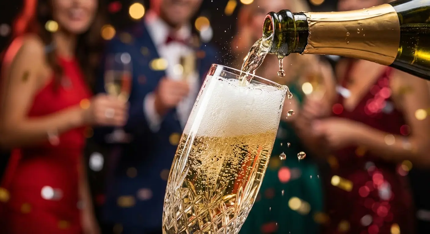 Wedding guests raising champagne glasses for a toast