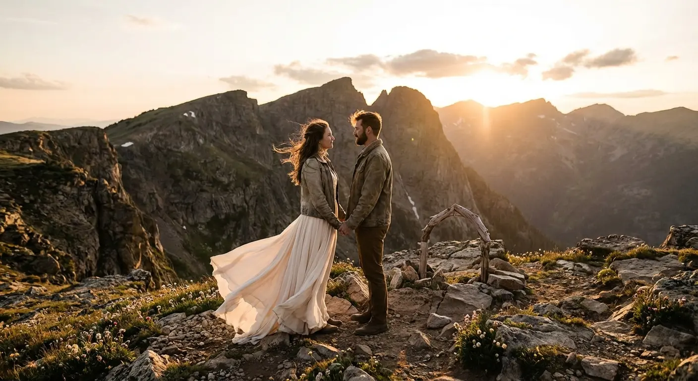 Couple exchanging rings during a minimalist ceremony